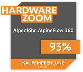 Hardware Zoom Alpenfoehn Alpine Flow 360 Auszeichnung mit 93% Kaufempfehlung von August 2026
